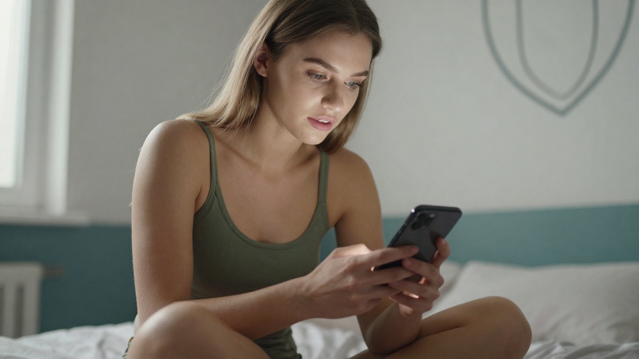 Подготовка к подключению VPN Молодая женщина настраивает VPN на смартфоне в домашней обстановке